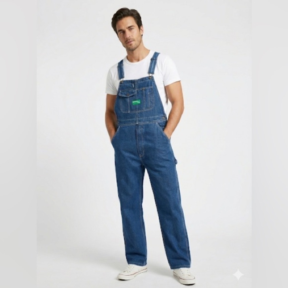 KEY vintage style denim bib overalls men W36 L32